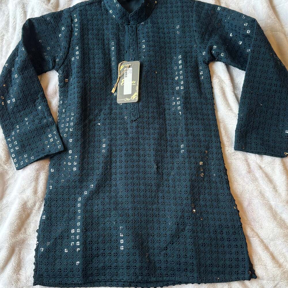 Buy Boys Dark Green Sequinned Chikankari Kurta Set Kurta Pajama for Boys,